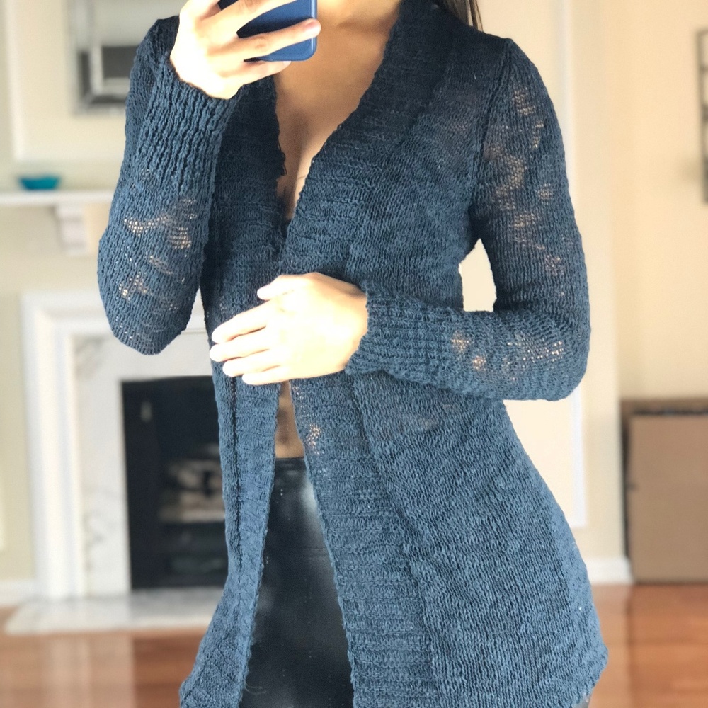 Women's Knitted Cardigan Long Sleeve, Navy Blue XS